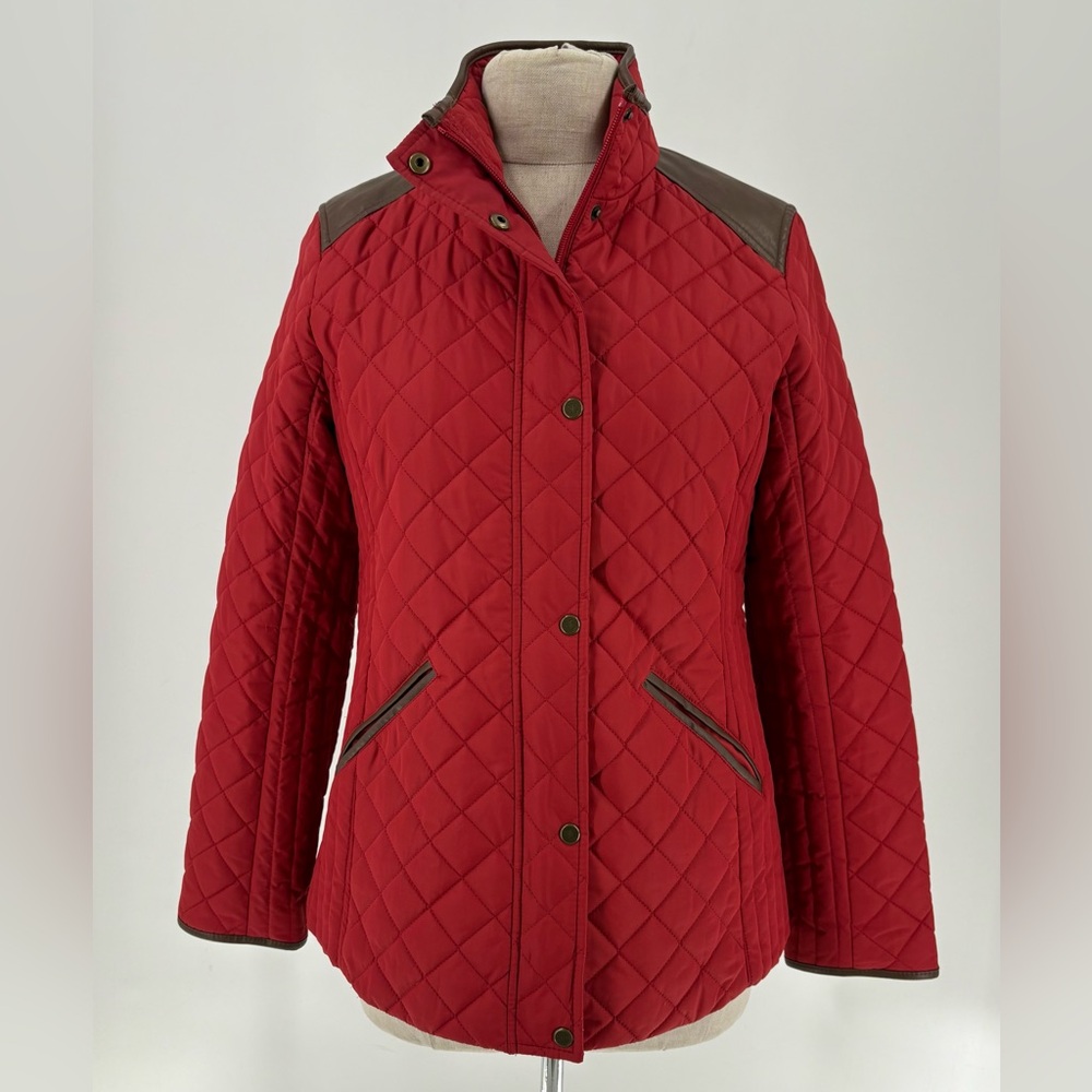 Ralph Lauren Quilted Red Jacket with Brown Trim